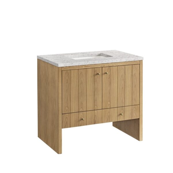 James Martin 435-V36-LNO-3EJP Hudson 36 Inch Light Natural Oak Single Sink Vanity with 3 cm Eternal Jasmine Pearl Top