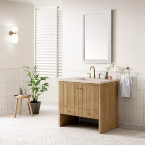 James Martin 435-V36-LNO-3EMR Hudson 36 Inch Light Natural Oak Single Sink Vanity with 3 cm Eternal Marfil Top