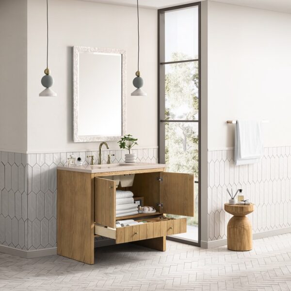 James Martin 435-V36-LNO-3EMR Hudson 36 Inch Light Natural Oak Single Sink Vanity with 3 cm Eternal Marfil Top