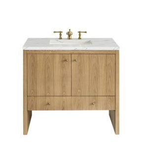 James Martin 435-V36-LNO-3ENC Hudson 36 Inch Light Natural Oak Single Sink Vanity with 3 cm Ethereal Noctis Top