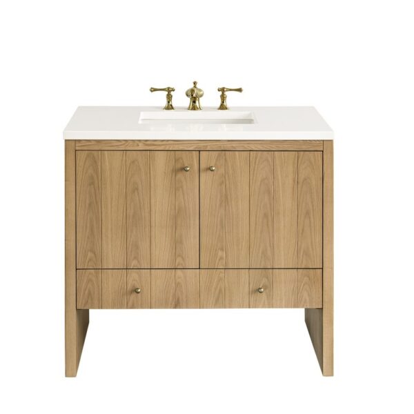 James Martin 435-V36-LNO-3WZ Hudson 36 Inch Single Vanity in Light Natural Oak with 3cm White Zeus Top