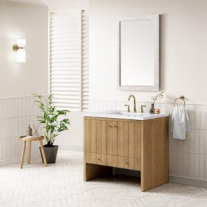 James Martin 435-V36-LNO-3WZ Hudson 36 Inch Single Vanity in Light Natural Oak with 3cm White Zeus Top