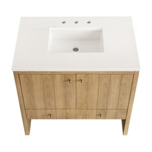 James Martin 435-V36-LNO-3WZ Hudson 36 Inch Single Vanity in Light Natural Oak with 3cm White Zeus Top