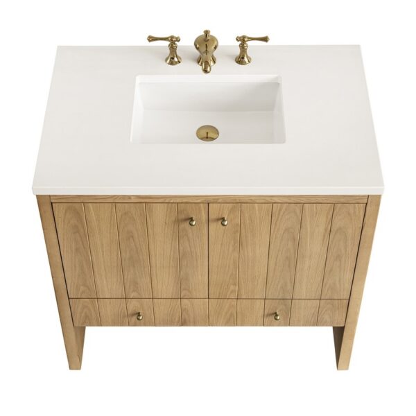 James Martin 435-V36-LNO-3WZ Hudson 36 Inch Single Vanity in Light Natural Oak with 3cm White Zeus Top