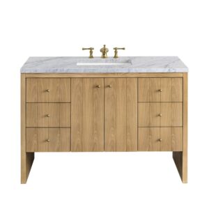 James Martin 435-V48-LNO-3CAR Hudson 48 Inch Light Natural Oak Single Sink Vanity with 3 cm Carrara Marble Top