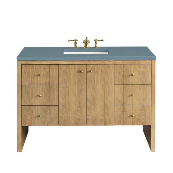 James Martin 435-V48-LNO-3CBL Hudson 48 Inch Light Natural Oak Single Sink Vanity with 3 cm Cala Blue Top