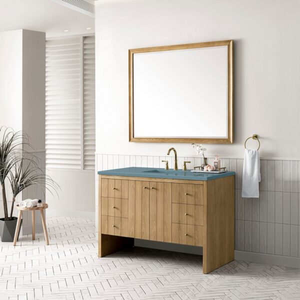 James Martin 435-V48-LNO-3CBL Hudson 48 Inch Light Natural Oak Single Sink Vanity with 3 cm Cala Blue Top