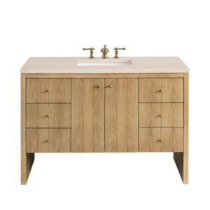 James Martin 435-V48-LNO-3EMR Hudson 48 Inch Light Natural Oak Single Sink Vanity with 3 cm Eternal Marfil Top