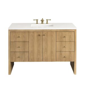 James Martin 435-V48-LNO-3WZ Hudson 48 Inch Single Vanity in Light Natural Oak with 3cm White Zeus Top