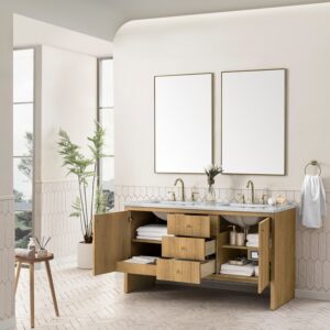 James Martin 435-V60D-LNO-3AF Hudson 60 Inch Light Natural Oak Double Sink Vanity with 3 cm Arctic Fall Top