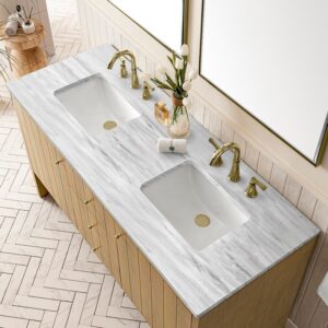 James Martin 435-V60D-LNO-3AF Hudson 60 Inch Light Natural Oak Double Sink Vanity with 3 cm Arctic Fall Top