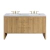 James Martin 435-V60D-LNO-3CAR Hudson 60 Inch Light Natural Oak Double Sink Vanity with 3 cm Carrara Marble Top