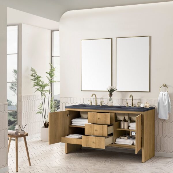 James Martin 435-V60D-LNO-3CSP Hudson 60 Inch Light Natural Oak Double Sink Vanity with 3 cm Charcoal Soapstone Top