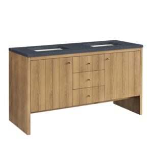 James Martin 435-V60D-LNO-3CSP Hudson 60 Inch Light Natural Oak Double Sink Vanity with 3 cm Charcoal Soapstone Top