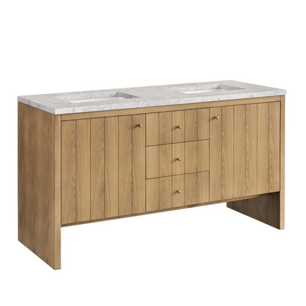 James Martin 435-V60D-LNO-3EJP Hudson 60 Inch Light Natural Oak Double Sink Vanity with 3 cm Eternal Jasmine Pearl Top