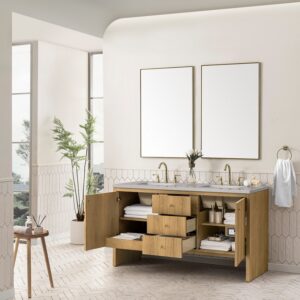 James Martin 435-V60D-LNO-3ESR Hudson 60 Inch Light Natural Oak Double Sink Vanity with 3 cm Eternal Serena Top