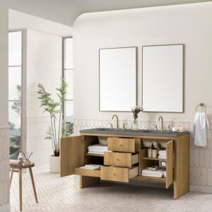 James Martin 435-V60D-LNO-3GEX Hudson 60 Inch Light Natural Oak Double Sink Vanity with 3 cm Grey Expo Top