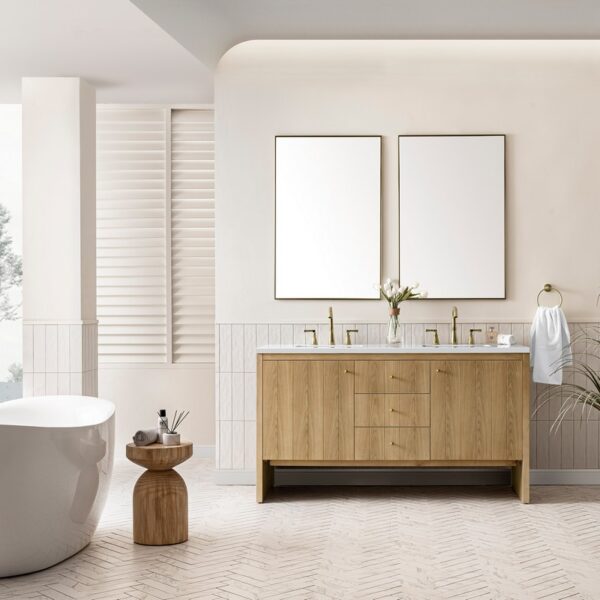 James Martin 435-V60D-LNO-3WZ Hudson 60 Inch Double Vanity in Light Natural Oak with 3cm White Zeus Top