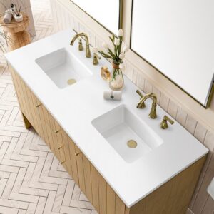 James Martin 435-V60D-LNO-3WZ Hudson 60 Inch Double Vanity in Light Natural Oak with 3cm White Zeus Top