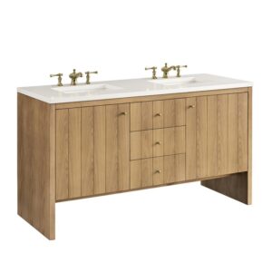 James Martin 435-V60D-LNO-3WZ Hudson 60 Inch Double Vanity in Light Natural Oak with 3cm White Zeus Top