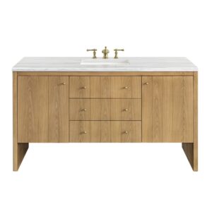 James Martin 435-V60S-LNO-3AF Hudson 60 Inch Light Natural Oak Single Sink Vanity with 3 cm Arctic Fall Top