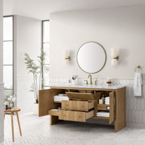 James Martin 435-V60S-LNO-3AF Hudson 60 Inch Light Natural Oak Single Sink Vanity with 3 cm Arctic Fall Top