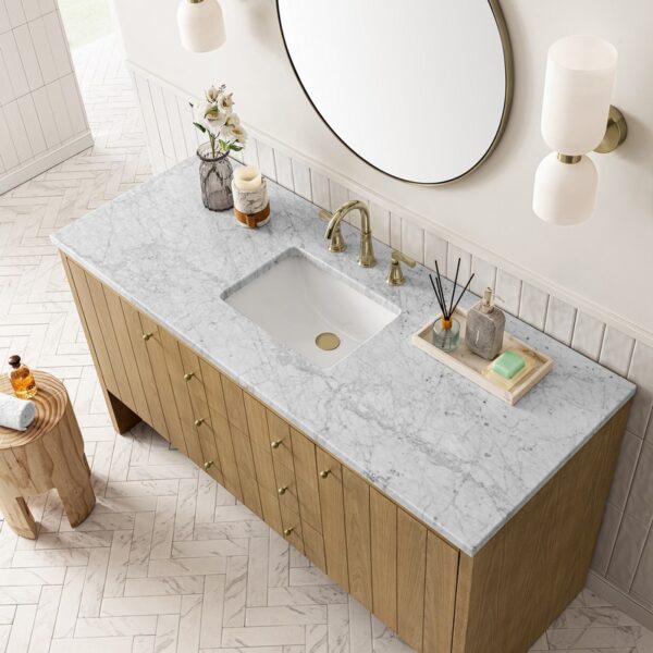 James Martin 435-V60S-LNO-3CAR Hudson 60 Inch Light Natural Oak Single Sink Vanity with 3 cm Carrara Marble Top