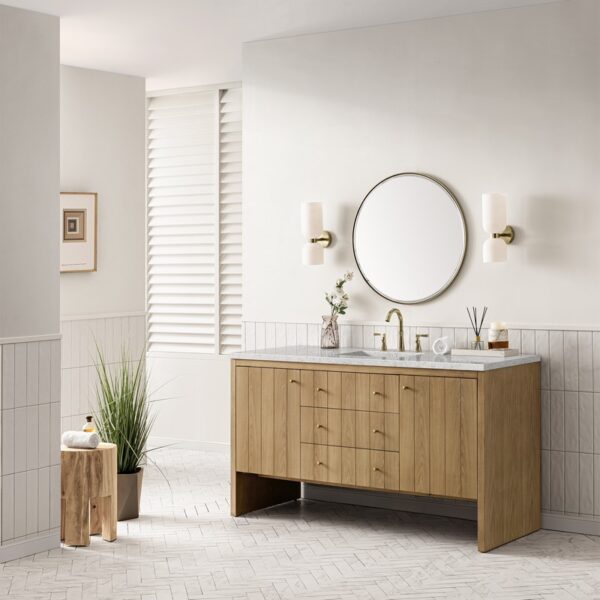 James Martin 435-V60S-LNO-3EJP Hudson 60 Inch Light Natural Oak Single Sink Vanity with 3 cm Eternal Jasmine Pearl Top