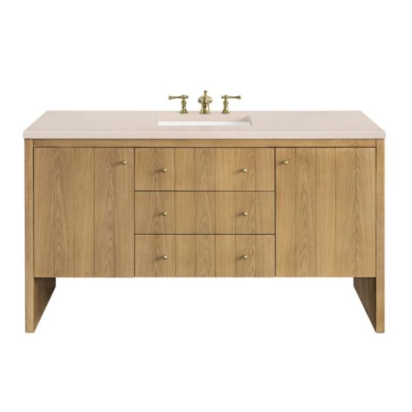 James Martin 435-V60S-LNO-3EMR Hudson 60 Inch Light Natural Oak Single Sink Vanity with 3 cm Eternal Marfil Top