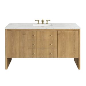 James Martin 435-V60S-LNO-3ENC Hudson 60 Inch Light Natural Oak Single Sink Vanity with 3 cm Ethereal Noctis Top