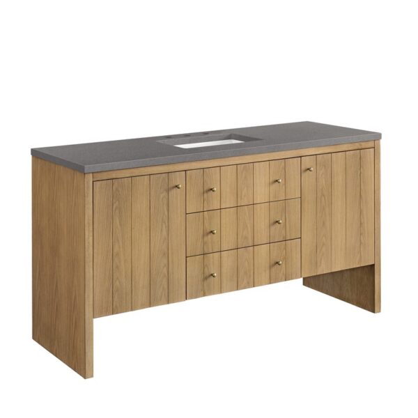 James Martin 435-V60S-LNO-3GEX Hudson 60 Inch Light Natural Oak Single Sink Vanity with 3 cm Grey Expo Top