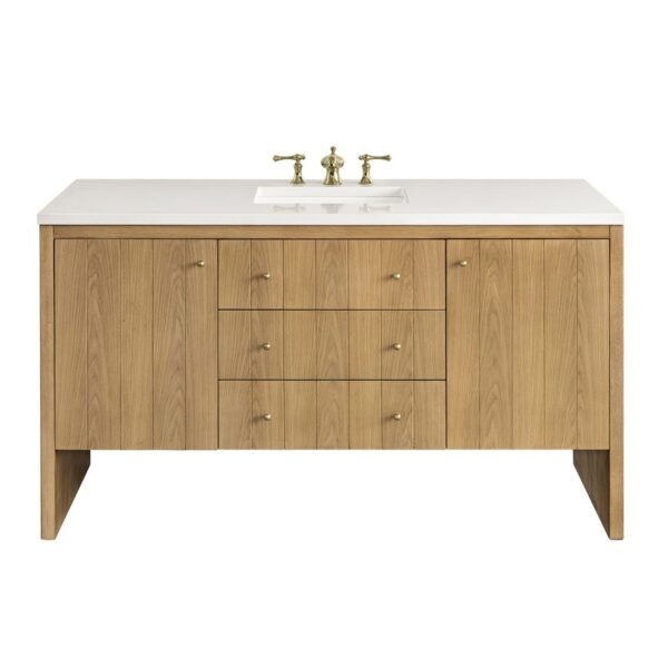 James Martin 435-V60S-LNO-3WZ Hudson 60 Inch Single Vanity in Light Natural Oak with 3cm White Zeus Top