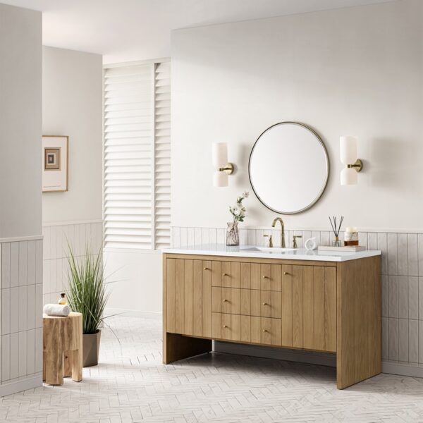 James Martin 435-V60S-LNO-3WZ Hudson 60 Inch Single Vanity in Light Natural Oak with 3cm White Zeus Top