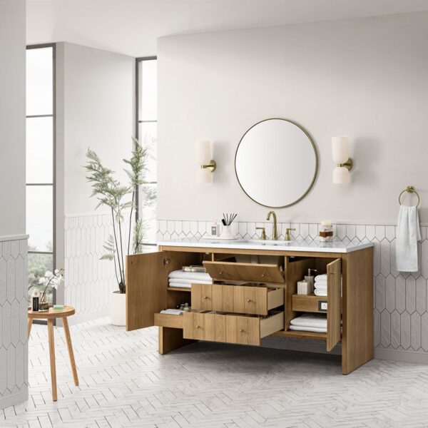 James Martin 435-V60S-LNO-3WZ Hudson 60 Inch Single Vanity in Light Natural Oak with 3cm White Zeus Top