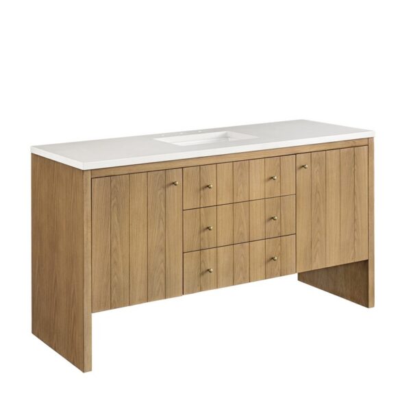 James Martin 435-V60S-LNO-3WZ Hudson 60 Inch Single Vanity in Light Natural Oak with 3cm White Zeus Top