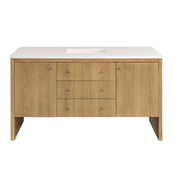 James Martin 435-V60S-LNO-3WZ Hudson 60 Inch Single Vanity in Light Natural Oak with 3cm White Zeus Top