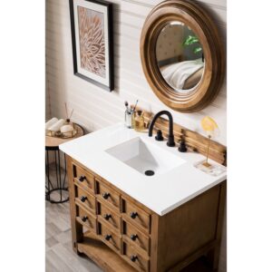 James Martin 500-V36-HON-3WZ Malibu 36 Inch Single Vanity in Honey Alder with 3cm White Zeus Quartz Top