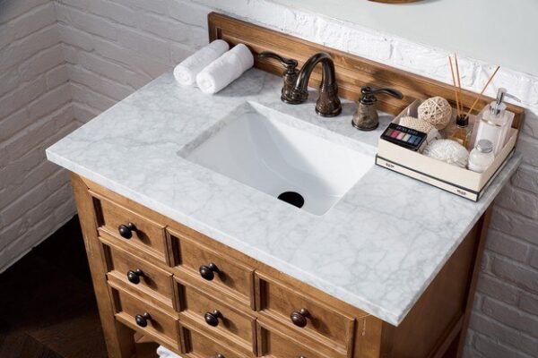 James Martin 500-V36-HON-3CAR Malibu 36 Inch Honey Alder Single Vanity with 3 cm Carrara Marble Top