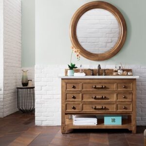 James Martin 500-V48-HON-3ENC Malibu 48 Inch Single Vanity Cabinet with Ethereal Noctis Quartz Top - Honey Alder