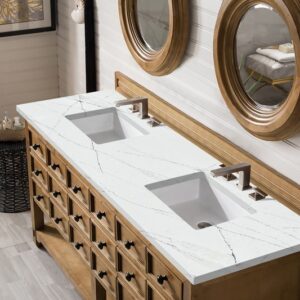 James Martin 500-V72-HON-3ENC Malibu 72 Inch Double Vanity Cabinet with Ethereal Noctis Quartz Top - Honey Alder