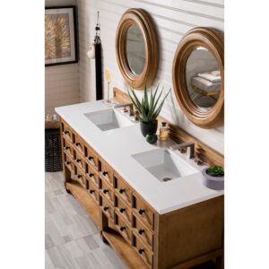 James Martin 500-V72-HON-3WZ Malibu 72 Inch Double Vanity in Honey Alder with 3cm White Zeus Quartz Top