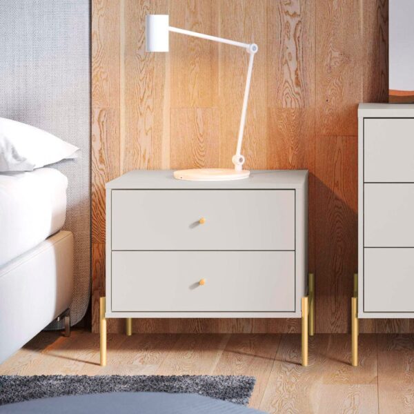 Manhattan Comfort Jasper Nightstand with Steel Gold Legs in White Gloss