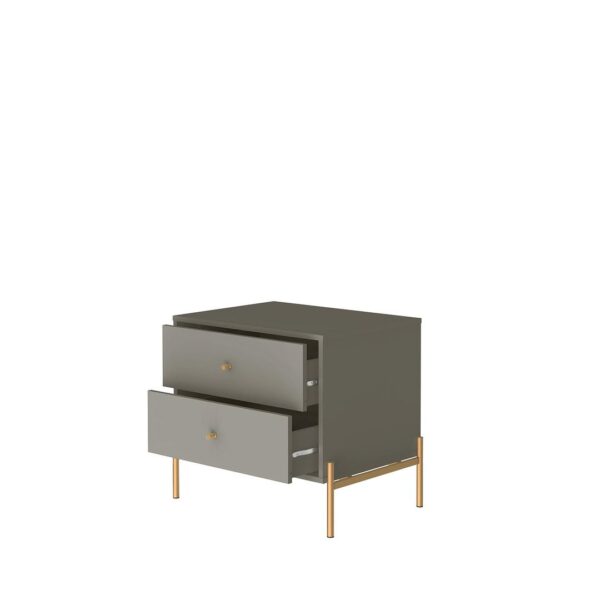 Manhattan Comfort Jasper Nightstand with Steel Gold Legs in Grey Gloss