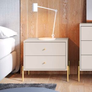 Manhattan Comfort Jasper Nightstand with Steel Gold Legs in Off White Matte