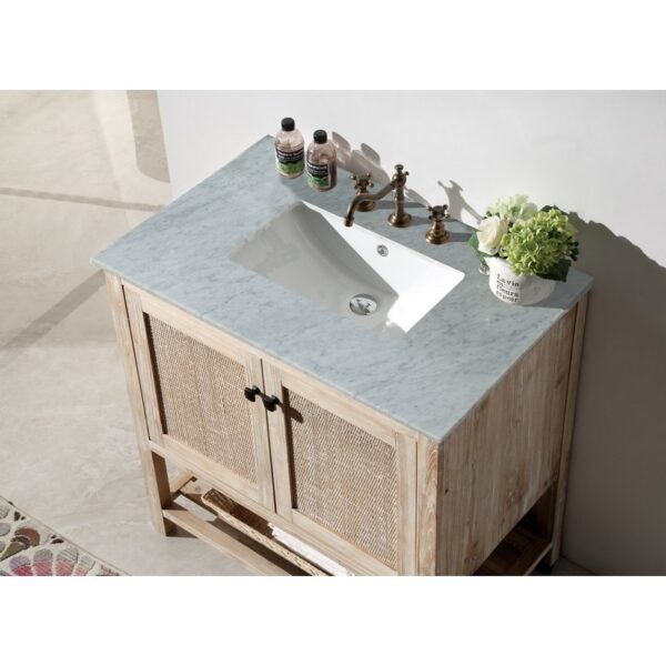 Legion Furniture WH5136 36 Inch Solid Wood Vanity in White Wash with Carrara Marble Top, No Faucet