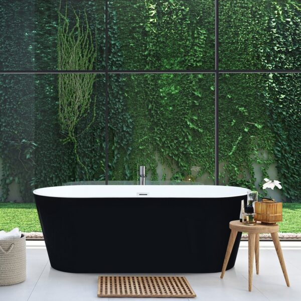 Altair 51563-BAT-BK-FC Kaprun 62 5/8 x 29 1/8 Inch Flatbottom Freestanding Acrylic Soaking Bathtub with Drain and Overflow - Glossy Black