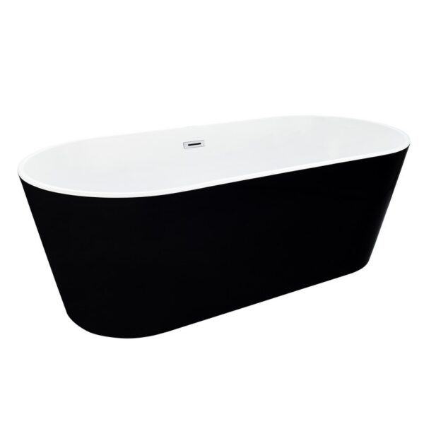 Altair 51563-BAT-BK-FC Kaprun 62 5/8 x 29 1/8 Inch Flatbottom Freestanding Acrylic Soaking Bathtub with Drain and Overflow - Glossy Black