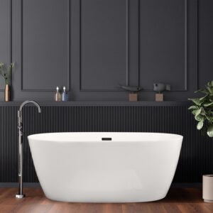 Altair 51659-BAT-WH-FB Rauris 59 1/8 x 28 3/8 Inch Flatbottom Freestanding Acrylic Soaking Bathtub with Drain and Overflow - Glossy White