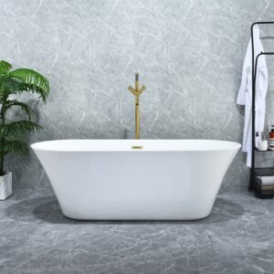 Altair 51765-BAT-WH-FS Blarn 65 x 29 1/8 Inch Flatbottom Freestanding Acrylic Soaking Bathtub with Drain and Overflow - Glossy White