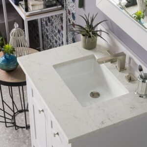 James Martin 527-V30-BW-3EJP Palisades 30 Inch Single Vanity in Bright White with 3 cm Eternal Jasmine Pearl Quartz Top with Sink